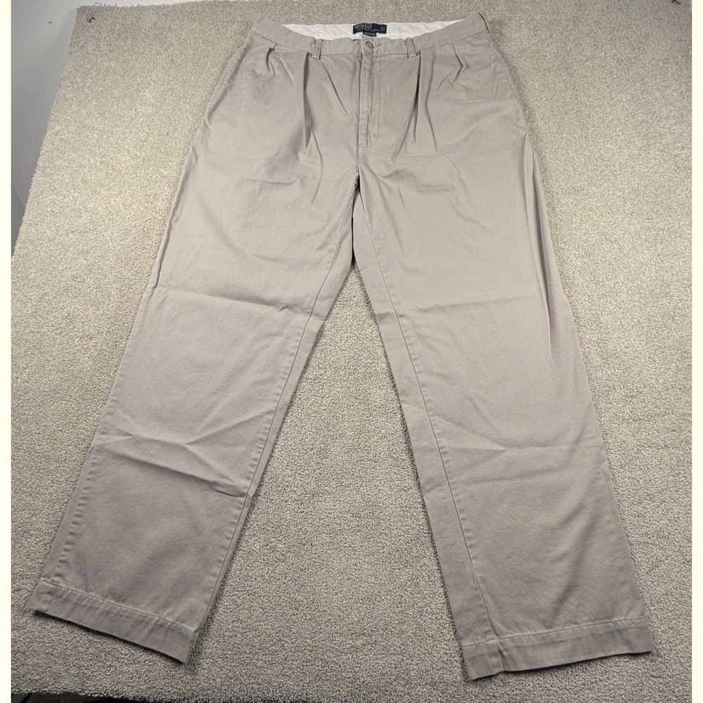 Polo Ralph Lauren Andrew Pant Mens 36x30 Tan Khaki Excellent Pleated Chinos